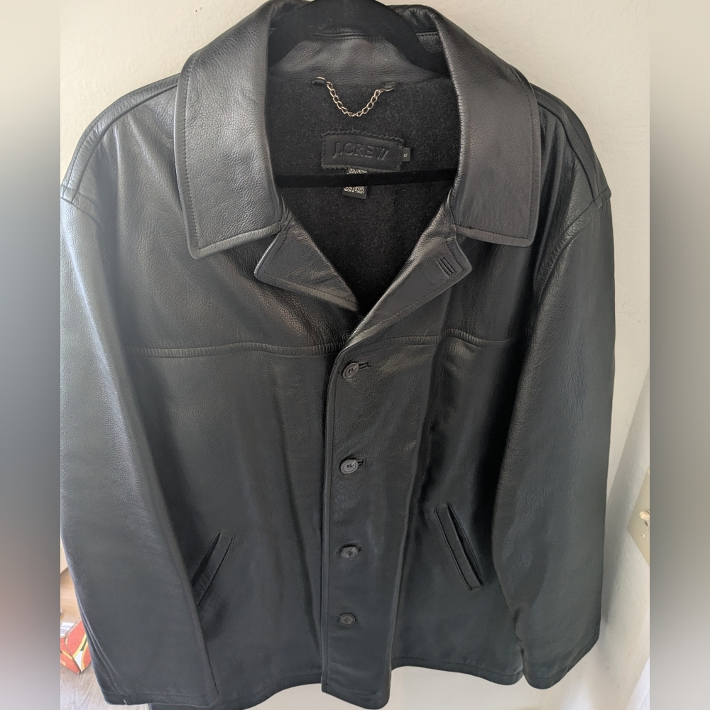 J.Crew Black Leather Jacket with Wool Blend Lining – Size XL